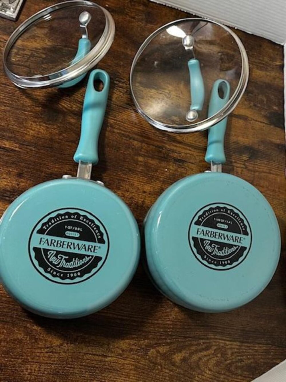 * FARBERWARE Nonstick Cook Kitchen Cookware Turquoise 1.5 & 1 Qt Pans With Lids - Picture 5 of 5
